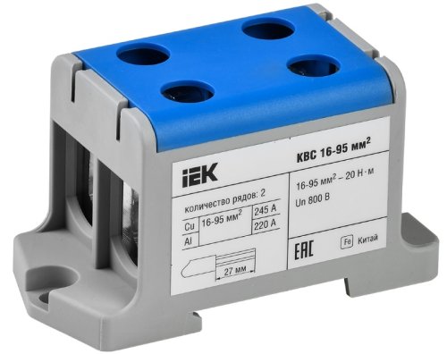 Клемма вводная силовая IEK КВС-16/95 N "ноль" 2х-рядная 16-95мм2 синий фото Клемма вводная силовая IEK КВС-16/95 N "ноль" 2х-рядная 16-95мм2 синий картинка